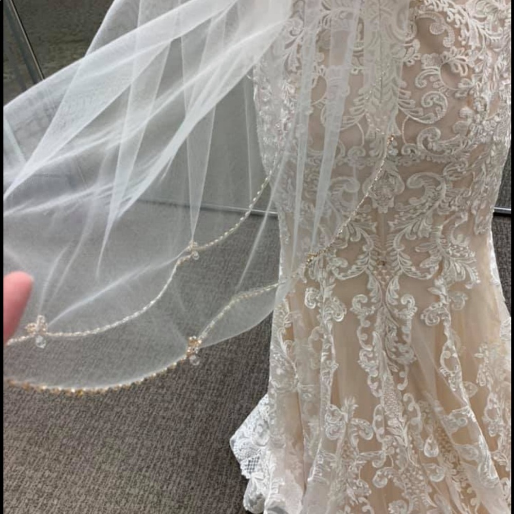 David’s Bridal VEIL beaded rose gold blush
